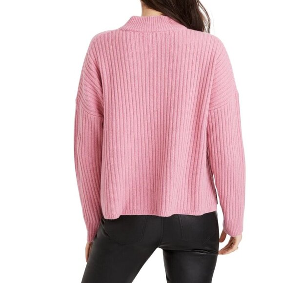 Madewell Resourced Cashmere Ribbed Mockneck Pullover Sweater Flamingo Size M - Picture 4 of 8